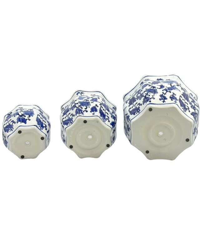 Ceramic Chinoiserie Planter Pot Blue & White - Sold Individually