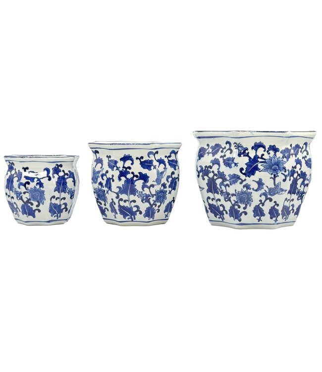 Ceramic Chinoiserie Planter Pot Blue & White - Sold Individually