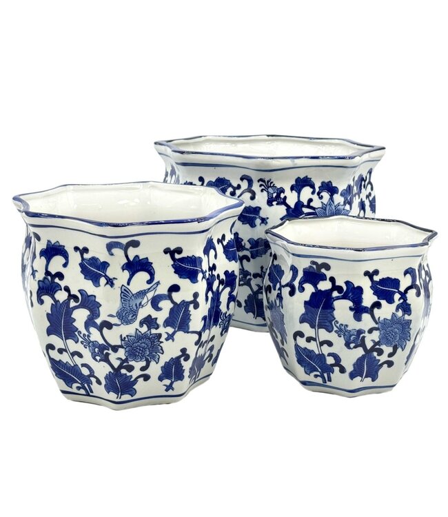 Ceramic Chinoiserie Planter Pot Blue & White - Sold Individually