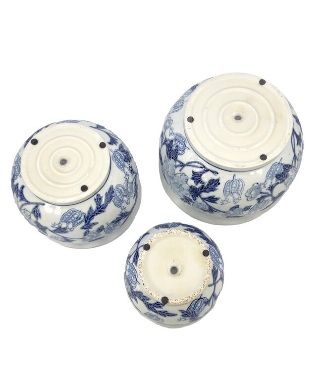 Ceramic Chinoiserie Planter Pot Round Blue & White - Sold Individually