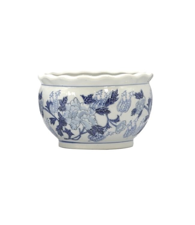 Ceramic Chinoiserie Planter Pot Round Blue & White - Sold Individually