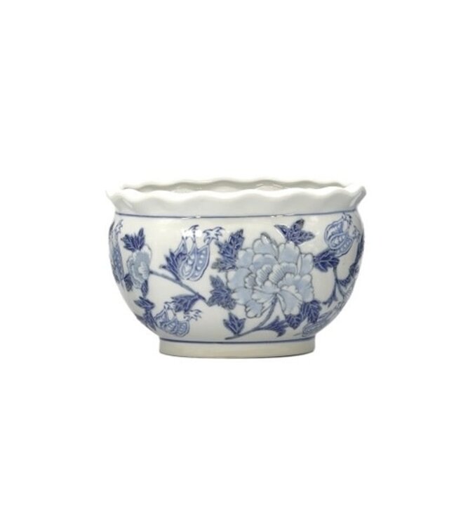 Ceramic Chinoiserie Planter Pot Round Blue & White - Sold Individually