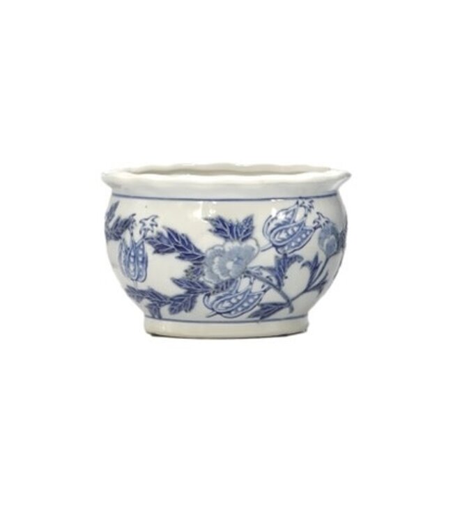Ceramic Chinoiserie Planter Pot Round Blue & White - Sold Individually