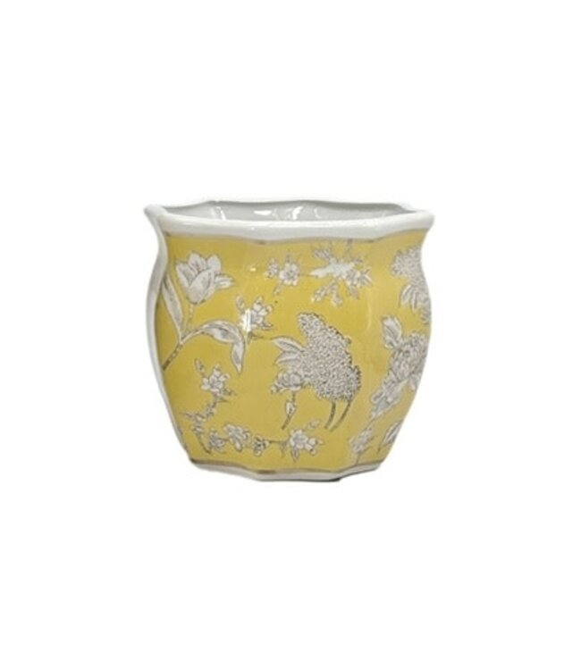 Ceramic Chinoiserie Planter Pot Yellow & White - Sold Individually