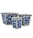 Blue & White Hexagon Floral Ceramic Ruffled Lip - Sold Individually