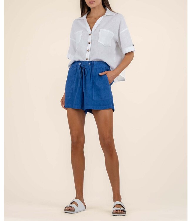 KUT FROM THE KLOTH Ivy Breland-Boxy Button Front Shirt with Short Sleeves & Pocket