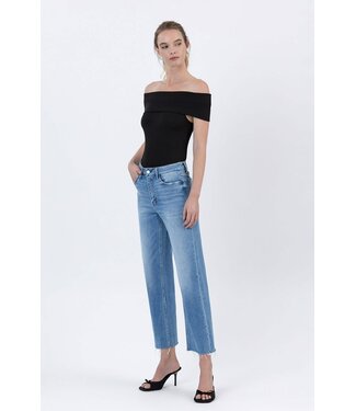 High Rise Crop Slim Wide Well Balanced Raw Hem Jeans