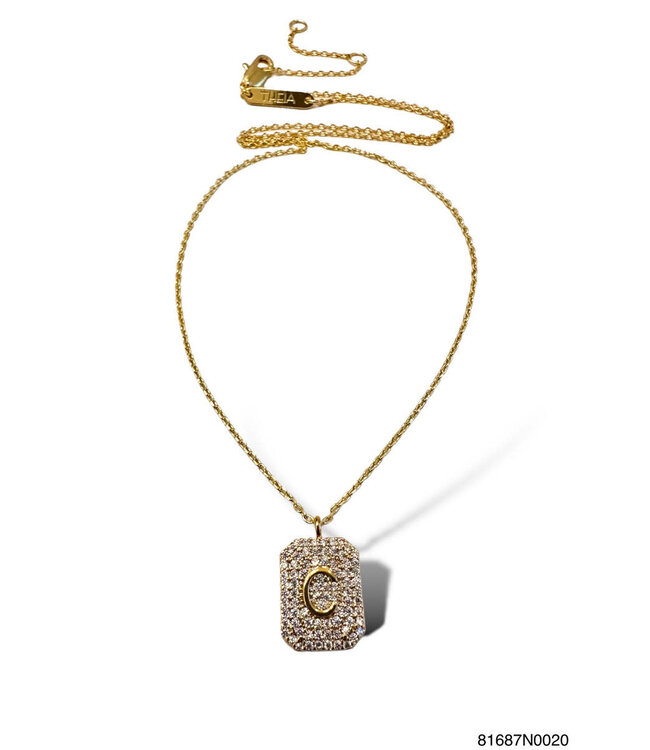 THEIA JEWELRY Initial Pave Tag Necklace Gold