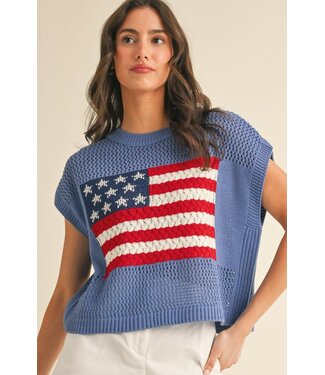 Stella American Flag Open Stitch Sweater Top