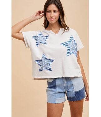 Eliana Mineral Washed Star Patched Knit Top