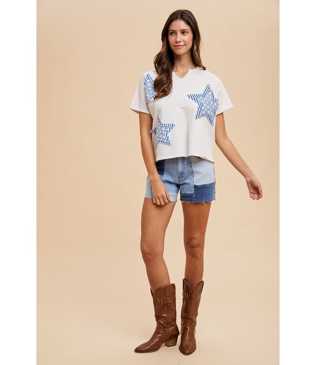 Eliana Mineral Washed Star Patched Knit Top