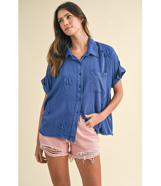 Naomi Mineral Washed Star Patched Button Down Shirt