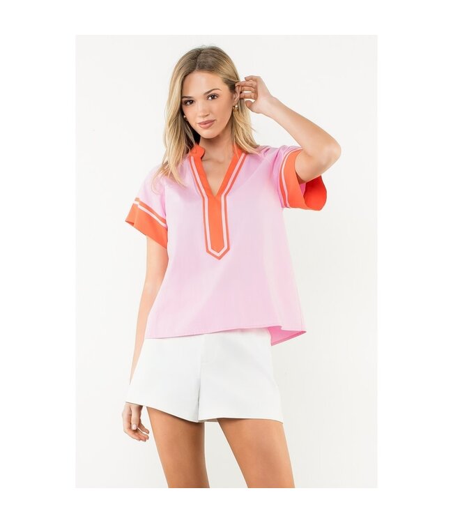 Addison Contrast Trim Short Sleeve Top