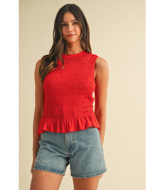 Eloise Smocking Detail Ruffle Hem Knit Tank Top