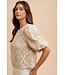 Phia Mix Media Sequin Crochet Bodice Woven Blouse