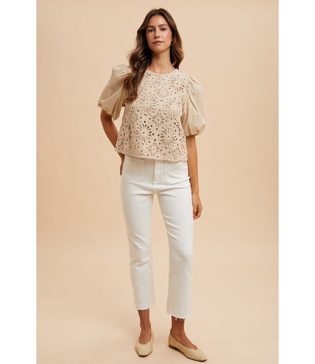 Phia Mix Media Sequin Crochet Bodice Woven Blouse