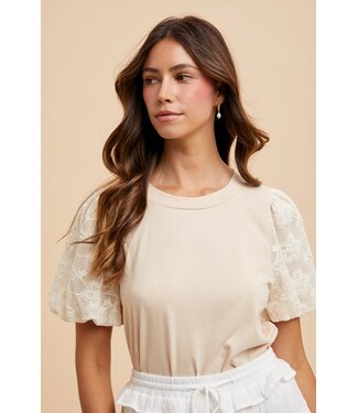 Annie Mix Media Crochet Sleeve Jersey Top