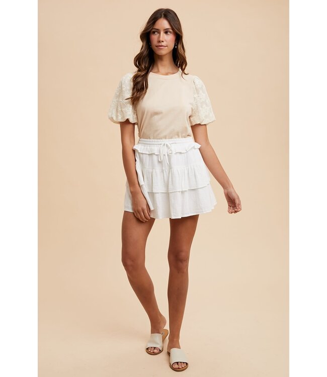 Annie Mix Media Crochet Sleeve Jersey Top