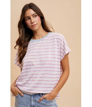 Ashley Contrast Neck Band Striped Slub Jersey T-Shirt