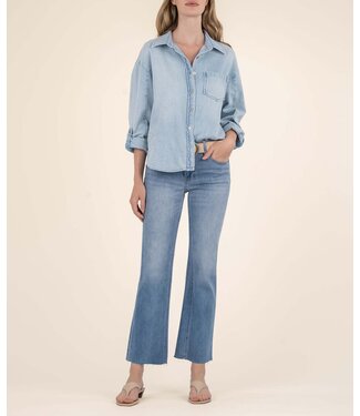 KUT FROM THE KLOTH Kelsey High Rise Ankle Flare Inset Leg Raw Hem