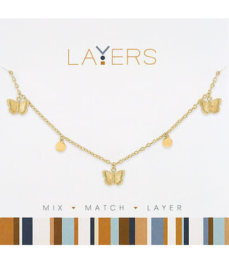 Gold Multi Petite Butterflies Layers Necklace