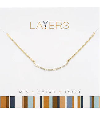 Gold CZ Curved Bar Layers Necklace