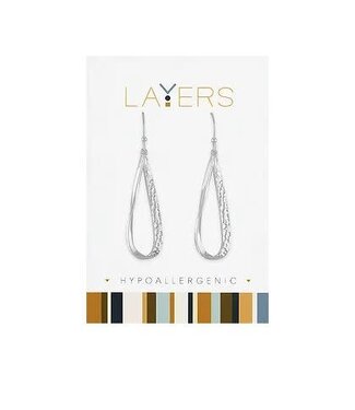 Silver Hammered Teardrop Dangle Layers Earrings