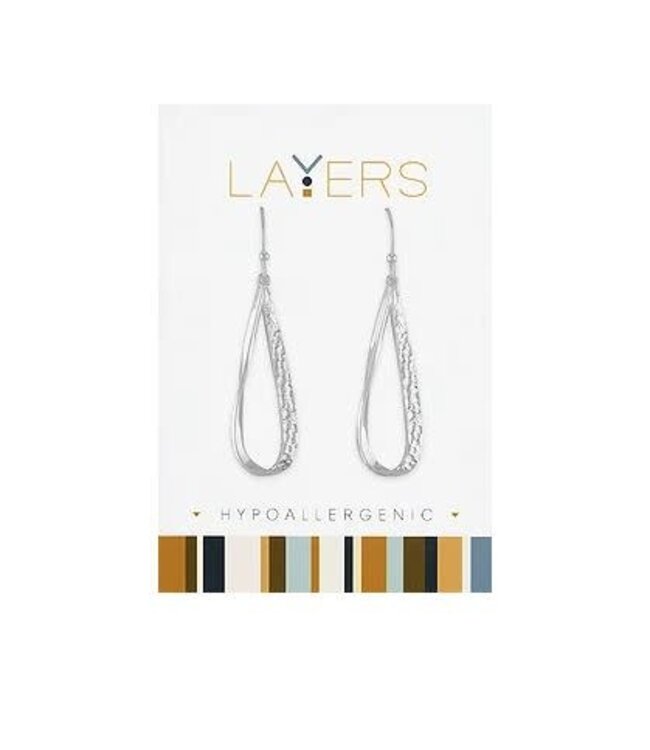 Silver Hammered Teardrop Dangle Layers Earrings