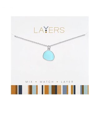 Silver Aqua Coin Pendant Necklace