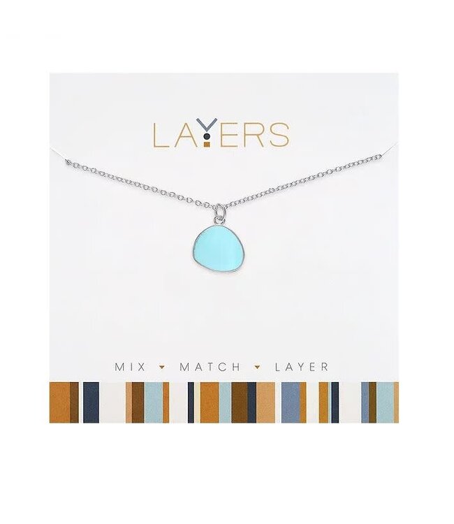 Silver Aqua Coin Pendant Necklace