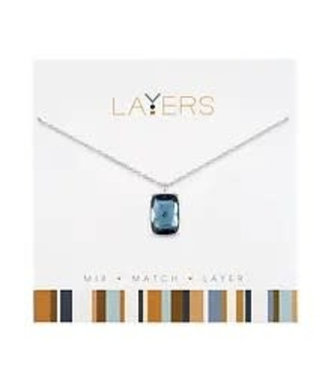 Silver Rectangle Indian Sapphire Layers Necklace