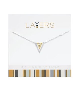 Silver Two-Tone Triangle Layers Necklace