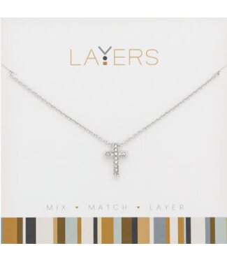 Silver CZ Cross Layers Necklace