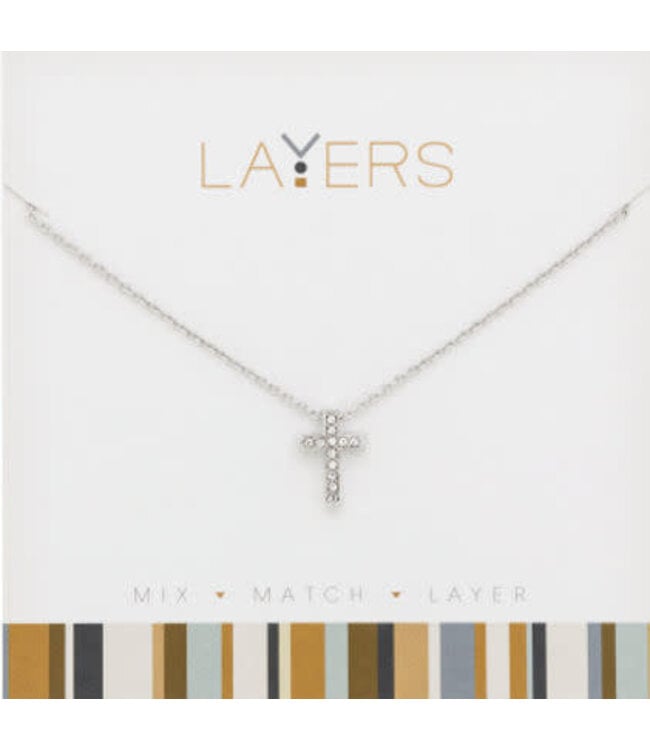 Silver CZ Cross Layers Necklace