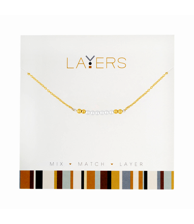 Gold Pearl Bar Layers Necklace