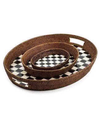 MACKENZIE CHILDS Courtly Check Rattan & Enamel Serving Tray