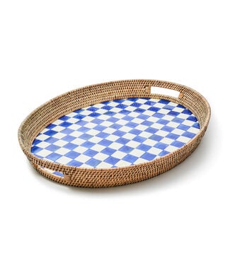 MACKENZIE CHILDS Royal Check Enamel & Rattan Party Tray