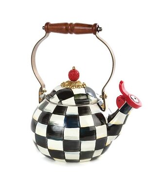 MACKENZIE CHILDS Courtly Check Enamel Whistling Tea Kettle