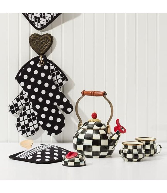MACKENZIE CHILDS Courtly Check Enamel Whistling Tea Kettle