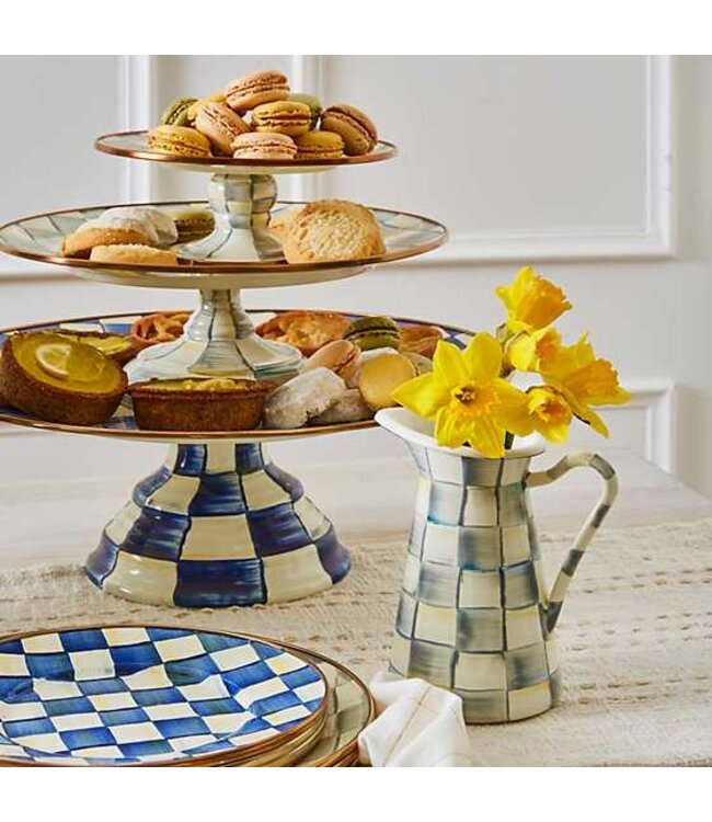 MACKENZIE CHILDS Royal Check Enamel Pedestal Platter - Large