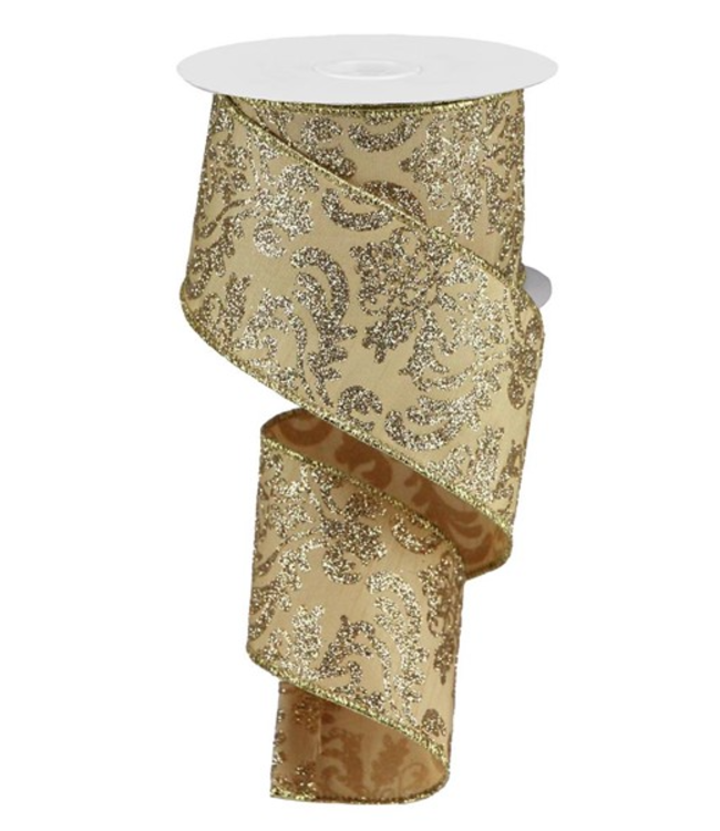 2.5"X10yd Bold Damask/Faux Dupioni Ribbon