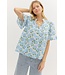 Avery Floral Print Contrasted Ruffle Accent Inset Short Sleeve Pullover Top