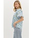 Avery Floral Print Contrasted Ruffle Accent Inset Short Sleeve Pullover Top