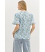 Avery Floral Print Contrasted Ruffle Accent Inset Short Sleeve Pullover Top