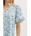 Avery Floral Print Contrasted Ruffle Accent Inset Short Sleeve Pullover Top