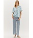 Avery Floral Print Contrasted Ruffle Accent Inset Short Sleeve Pullover Top
