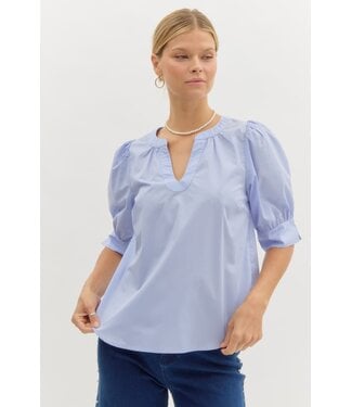Hazel Solid Band Collar Sllit Neck ¾ Puff Sleeve