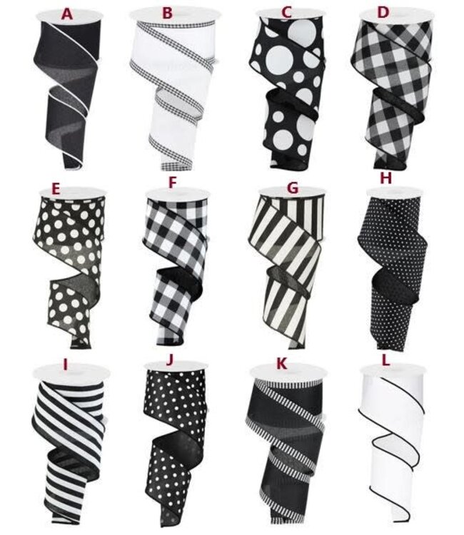 2.5" x 10yd Black/White Ribbon