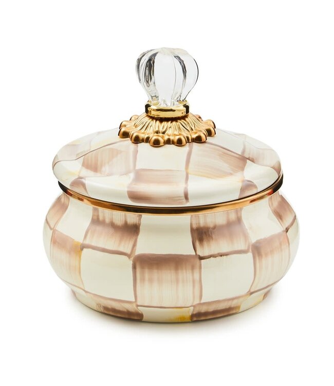 MACKENZIE CHILDS Mocha Check Squashed Pot