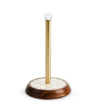 MACKENZIE CHILDS Mocha Check Wood Paper Towel Holder